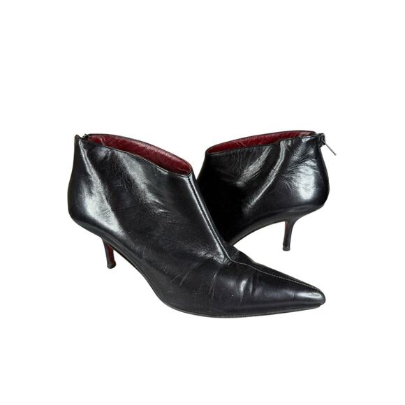 Christian Louboutin Black Leather Pointed Toe Booties 36.5 EU / US 6 Zip Back - Picture 2 of 10
